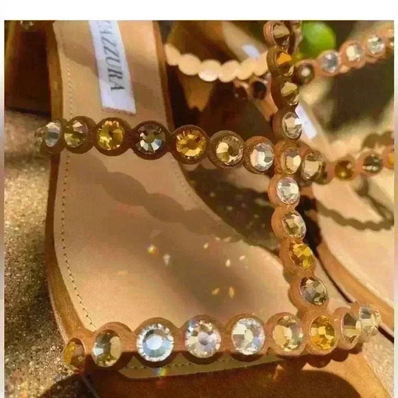 NIB Aquazzura Embellished Tequila 50 Sandal in Cognac 35.5 - Picture 2 of 8